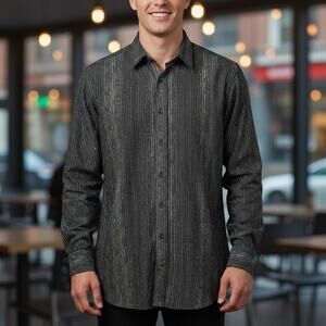 Luchiano Visconti Black Shirt Mens SZ 2XLB Textured Multicolor Stripes Office